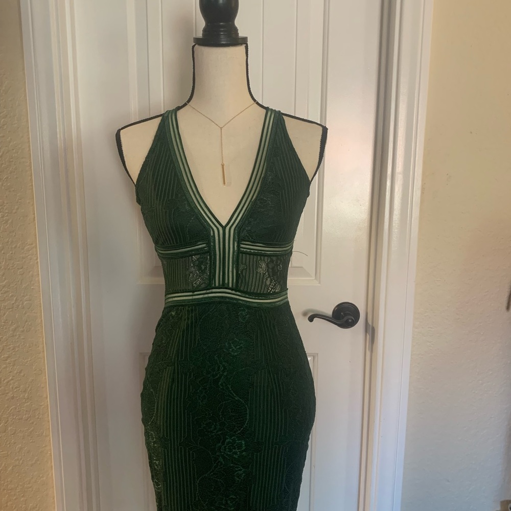 Pretty Little Thing Emerald Green Lace Open Back Midi Dress Size US 4